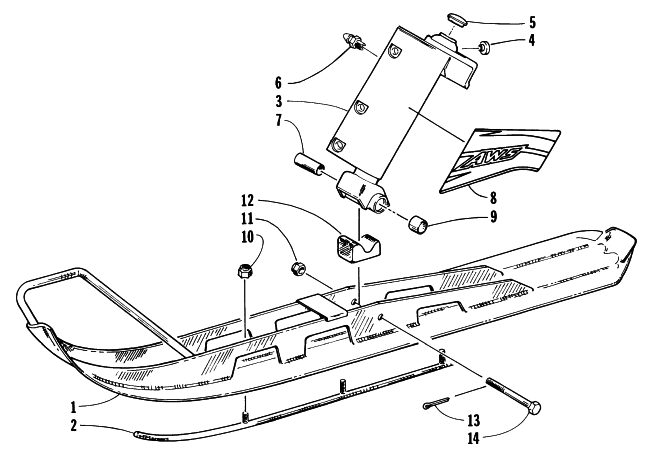Parts Diagram for Arctic Cat 1998 JAG 340 SNOWMOBILE SKI AND SPINDLE ASSEMBLY