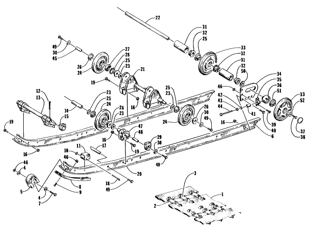Parts Diagram for Arctic Cat 1998 JAG 340 SNOWMOBILE SLIDE RAIL AND TRACK ASSEMBLY
