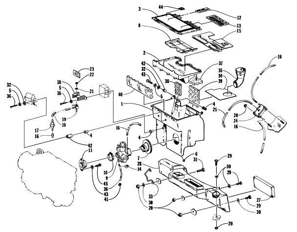 Parts Diagram for Arctic Cat 1998 JAG 340 SNOWMOBILE CARBURETOR, FUEL PUMP, AND AIR SILENCER ASSEMBLY
