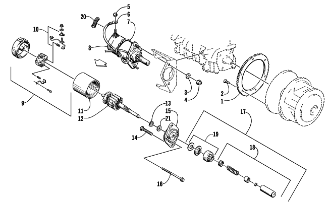 Parts Diagram for Arctic Cat 2001 PANTHER 370 () SNOWMOBILE ELECTRIC START - STARTER MOTOR ASSEMBLY