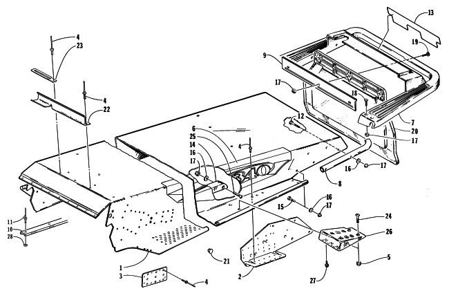 Parts Diagram for Arctic Cat 1998 PANTHER 340 SNOWMOBILE TUNNEL AND REAR BUMPER