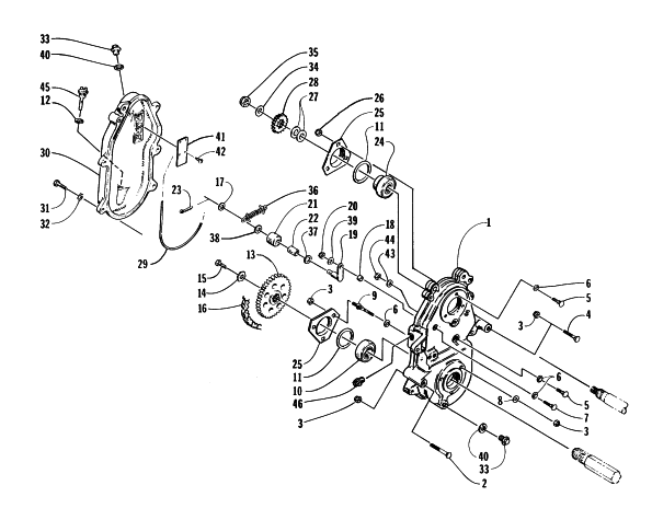 Parts Diagram for Arctic Cat 1998 COUGAR DELUXE SNOWMOBILE DRIVE/DROPCASE ASSEMBLY