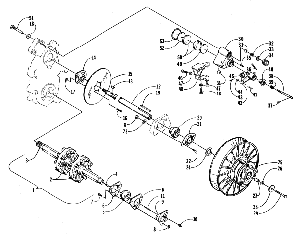 Parts Diagram for Arctic Cat 1998 PANTHER 550 SNOWMOBILE DRIVE TRAIN SHAFTS AND BRAKE ASSEMBLIES