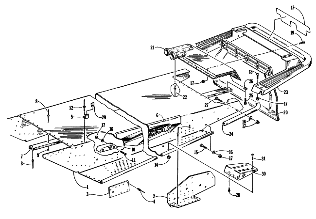 Parts Diagram for Arctic Cat 1998 PANTHER 550 SNOWMOBILE TUNNEL AND REAR BUMPER