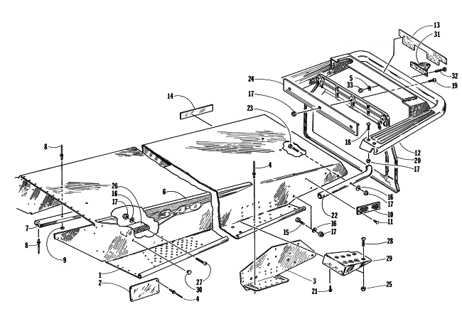 Parts Diagram for Arctic Cat 1998 BEARCAT 340 SNOWMOBILE TUNNEL AND REAR BUMPER