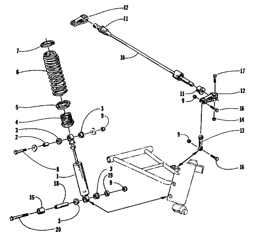 Parts Diagram for Arctic Cat 2000 PANTERA 580 EFI SNOWMOBILE SHOCK ABSORBER AND SWAY BAR ASSEMBLY
