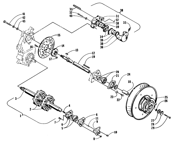 Parts Diagram for Arctic Cat 1998 ZL 500 SNOWMOBILE DRIVE TRAIN SHAFTS,BRAKE ASSEMBLIES