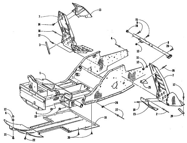 Parts Diagram for Arctic Cat 1999 ZL 600 EFI S/N < 9915688 SNOWMOBILE FRONT FRAME AND FOOTREST ASSEMBLY