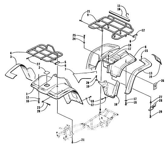 Parts Diagram for Arctic Cat 1997 4X4 ATV BODY PANEL ASSEMBLY