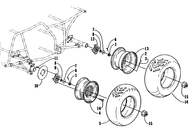 Parts Diagram for Arctic Cat 1998 500 4X4 ATV WHEEL AND TIRE ASSEMBLY