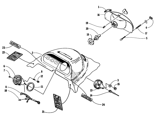 Parts Diagram for Arctic Cat 1998 BEARCAT 440 SNOWMOBILE HEADLIGHT AND INSTRUMENT POD