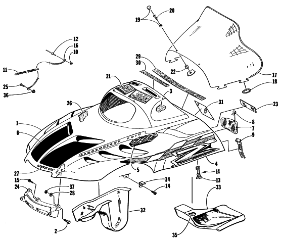 Parts Diagram for Arctic Cat 1998 Z 440 SNOWMOBILE HOOD AND WINDSHIELD ASSEMBLY