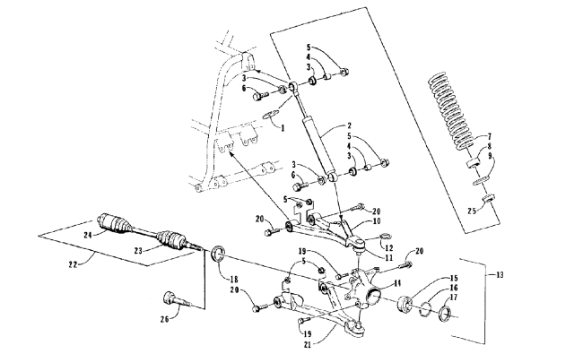 Parts Diagram for Arctic Cat 1998 300 4X4 ATV FRONT SUSPENSION ASSEMBLY