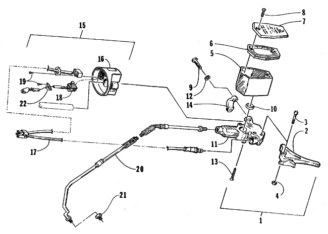 Parts Diagram for Arctic Cat 1998 POWDER SPECIAL 600 SNOWMOBILE HYDRAULIC BRAKE CONTROL ASSEMBLY