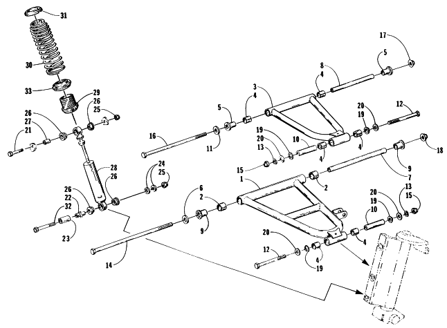 Parts Diagram for Arctic Cat 1998 PANTHER 440 SNOWMOBILE FRONT SUSPENSION AND SHOCK ABSORBER