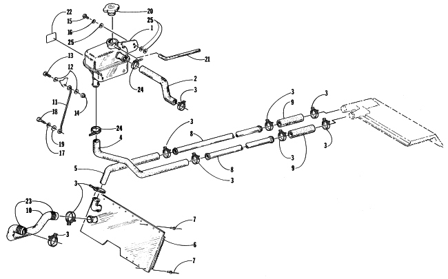 Parts Diagram for Arctic Cat 1998 EXT 600 TOUR SNOWMOBILE COOLING ASSEMBLY