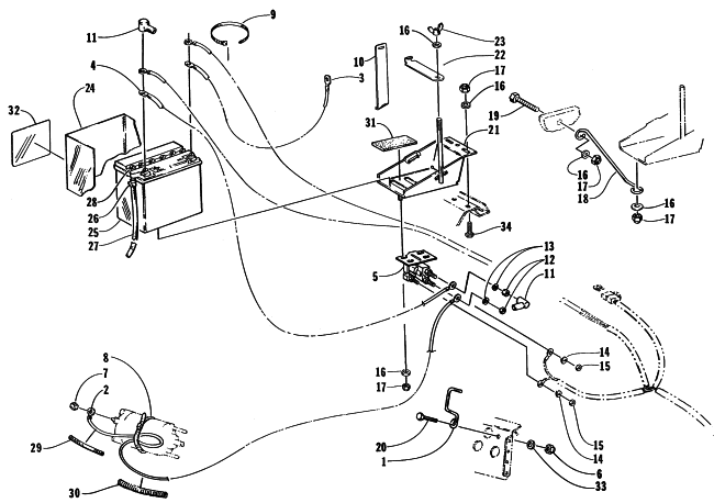 Parts Diagram for Arctic Cat 1998 EXT 600 TOUR SNOWMOBILE ELECTRIC START - BATTERY ASSEMBLY