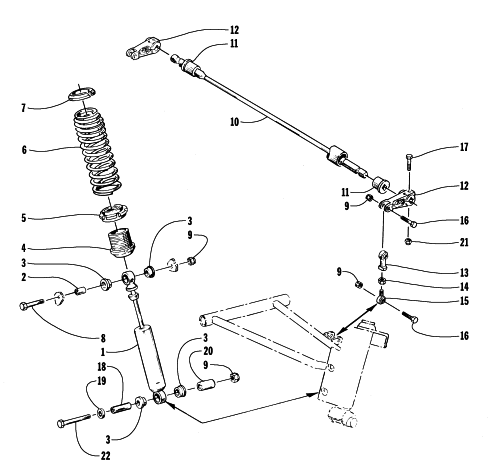 Parts Diagram for Arctic Cat 1998 PANTERA 580 SNOWMOBILE SHOCK ABSORBER AND SWAY BAR ASSEMBLY