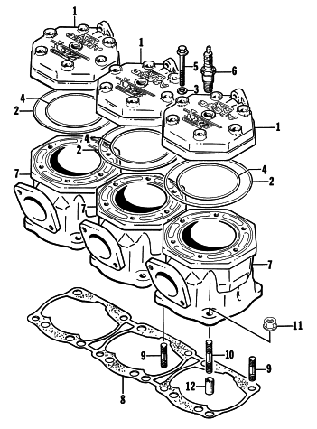 Parts Diagram for Arctic Cat 1998 EXT 600 TRIPLE SNOWMOBILE CYLINDER AND HEAD ASSEMBLY
