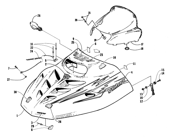 Parts Diagram for Arctic Cat 1998 PANTERA 580 SNOWMOBILE HOOD AND WINDSHIELD ASSEMBLY