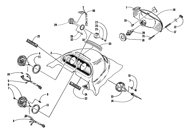 Parts Diagram for Arctic Cat 1998 PANTERA 580 SNOWMOBILE HEADLIGHT AND INSTRUMENT POD