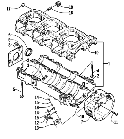 Parts Diagram for Arctic Cat 1999 THUNDERCAT SNOWMOBILE CRANKCASE ASSEMBLY