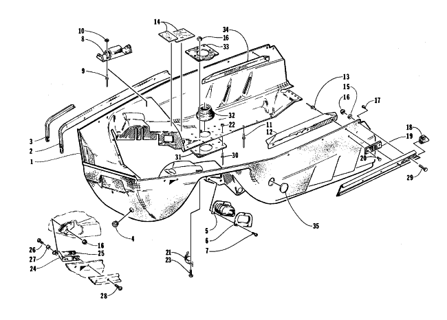 Parts Diagram for Arctic Cat 1998 EXT EFI DLX SNOWMOBILE BELLY PAN ASSEMBLY