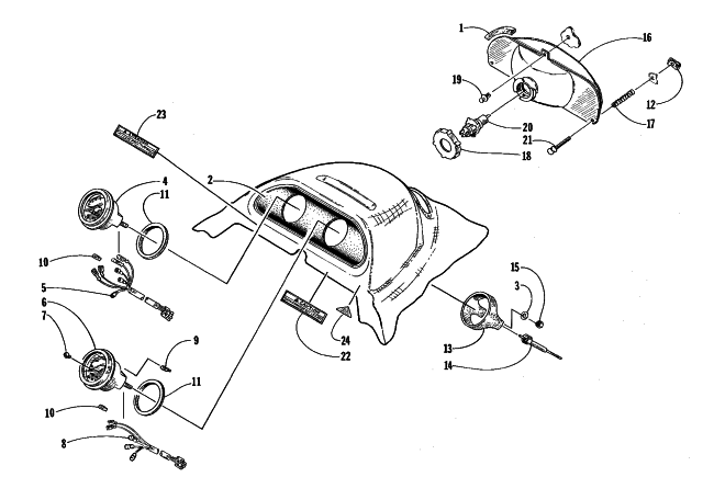 Parts Diagram for Arctic Cat 1998 EXT 580 EFI DLX SNOWMOBILE HEADLIGHT AND INSTRUMENT POD