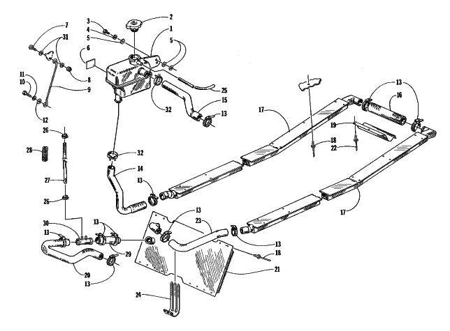 Parts Diagram for Arctic Cat 1998 EXT 580 EFI DLX SNOWMOBILE COOLING ASSEMBLY
