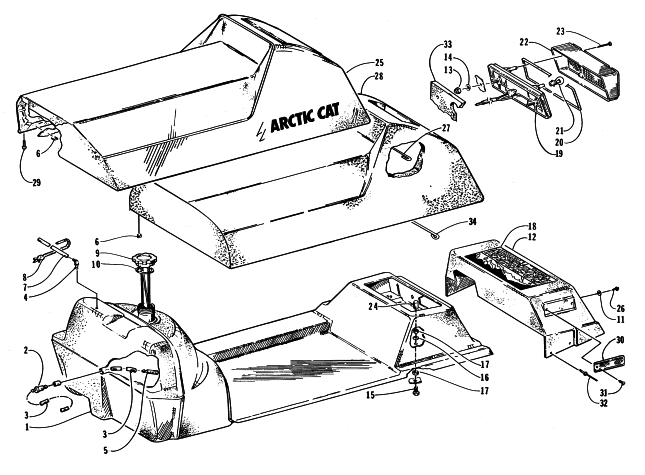 Parts Diagram for Arctic Cat 1998 POWDER EXTREME SNOWMOBILE GAS TANK, SEAT, AND TAILLIGHT ASSEMBLY