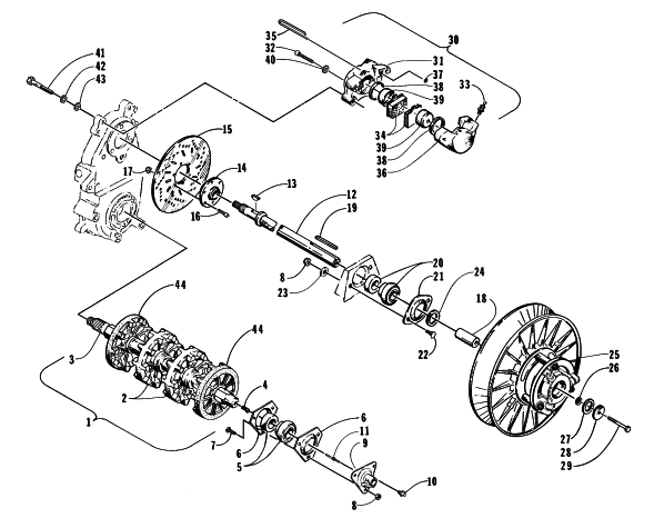 Parts Diagram for Arctic Cat 1998 ZRT 600 SNOWMOBILE DRIVE TRAIN SHAFTS AND BRAKE ASSEMBLIES