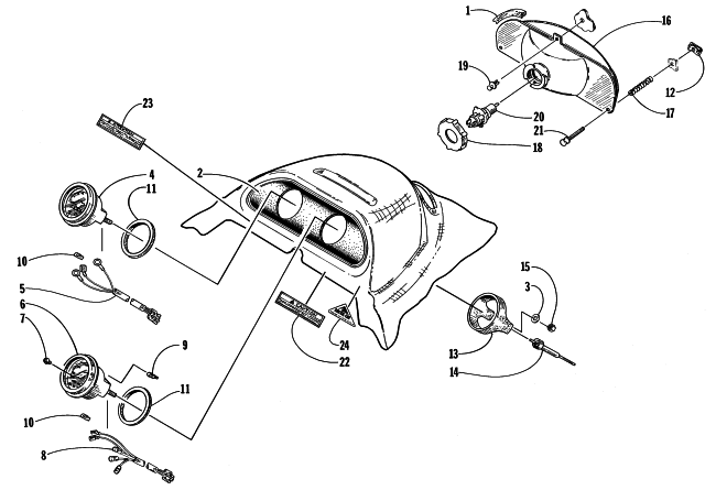 Parts Diagram for Arctic Cat 1998 EXT 600 TRIPLE SNOWMOBILE HEADLIGHT AND INSTRUMENTS