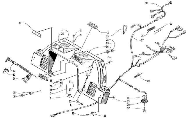 Parts Diagram for Arctic Cat 1998 EXT 600 TRIPLE SNOWMOBILE CONSOLE, SWITCHES, AND WIRING ASSEMBLIES