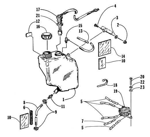 Parts Diagram for Arctic Cat 1998 POWDER EXTREME SNOWMOBILE OIL TANK AND FUEL PUMP