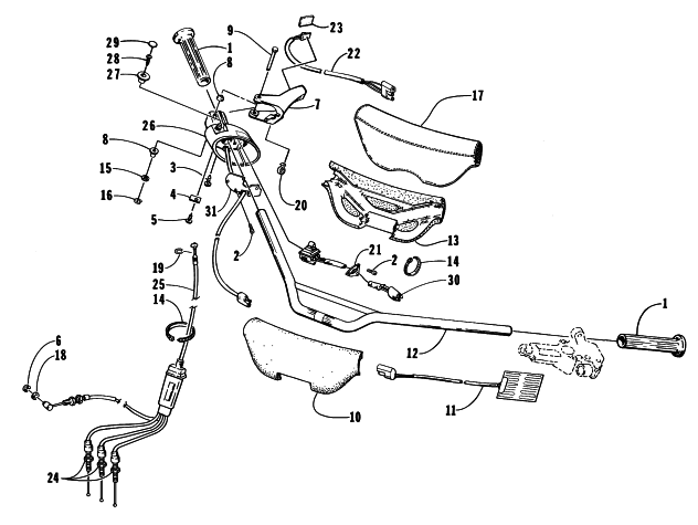 Parts Diagram for Arctic Cat 1998 POWDER EXTREME SNOWMOBILE HANDLEBAR AND CONTROLS
