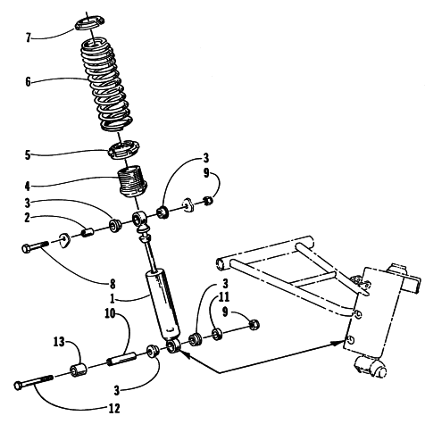 Parts Diagram for Arctic Cat 1998 POWDER EXTREME SNOWMOBILE SHOCK ABSORBER AND SWAY BAR ASSEMBLY