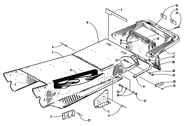 Parts Diagram for Arctic Cat 1998 ZRT 600 SNOWMOBILE TUNNEL AND REAR BUMPER