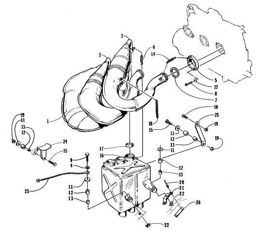 Parts Diagram for Arctic Cat 1998 EXT 600 TRIPLE SNOWMOBILE EXHAUST ASSEMBLY