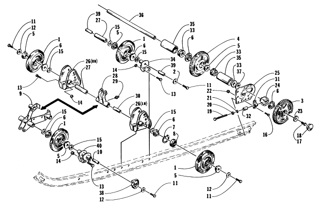 Parts Diagram for Arctic Cat 1998 COUGAR MOUNTAIN CAT SNOWMOBILE REAR SUSPENSION AXLE ASSEMBLY