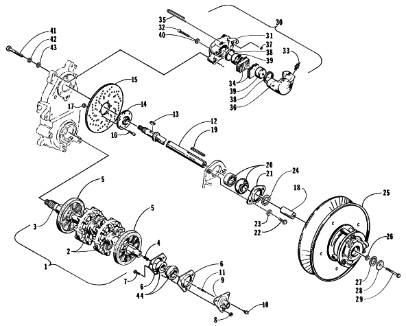 Parts Diagram for Arctic Cat 1999 ZR 500 EFI LE SNOWMOBILE DRIVE TRAIN SHAFTS AND BRAKE ASSEMBLIES