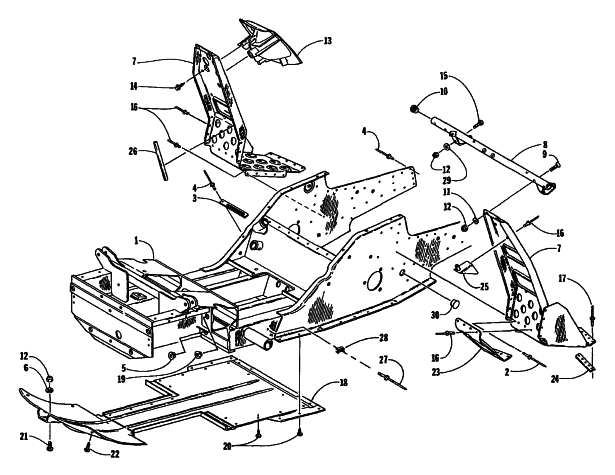 Parts Diagram for Arctic Cat 1998 ZR 500 (2ND RUN) SNOWMOBILE FRONT FRAME AND FOOTREST ASSEMBLY