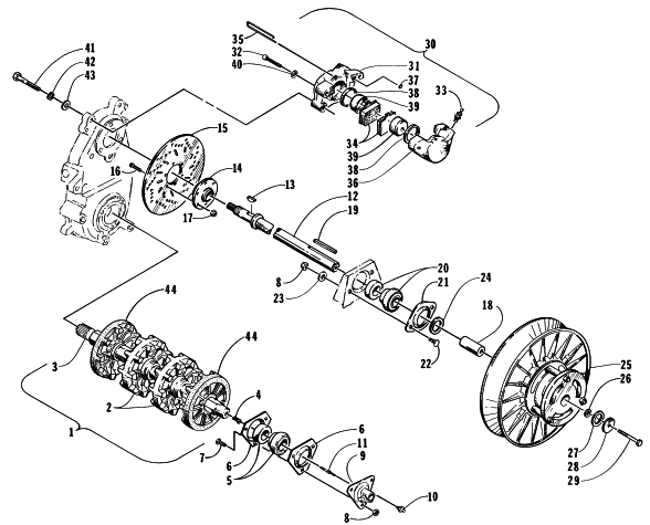 Parts Diagram for Arctic Cat 1998 PANTERA 800 SNOWMOBILE DRIVE TRAIN SHAFTS AND BRAKE ASSEMBLIES