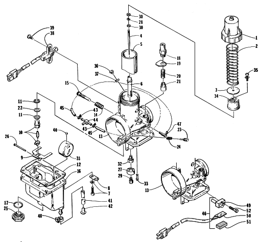 Parts Diagram for Arctic Cat 1998 POWDER EXTREME SNOWMOBILE CARBURETOR VM36