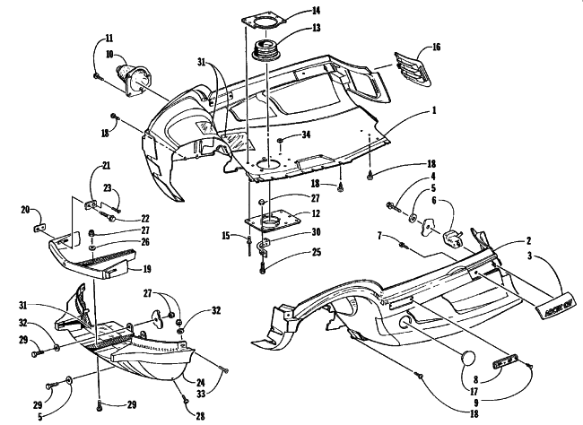 Parts Diagram for Arctic Cat 1998 POWDER SPECIAL 600 EFI SNOWMOBILE BELLY PAN AND FRONT BUMPER ASSEMBLY