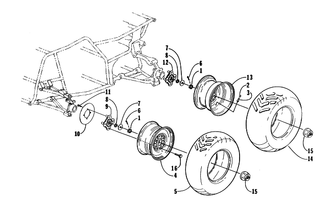 Parts Diagram for Arctic Cat 1999 250 2X4 ATV WHEEL AND TIRE ASSEMBLY