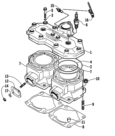 Parts Diagram for Arctic Cat 2000 ZL 600 EFI SNOWMOBILE CYLINDER AND HEAD ASSEMBLY