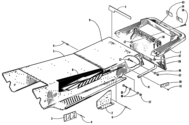 Parts Diagram for Arctic Cat 1998 THUNDERCAT SNOWMOBILE TUNNEL AND REAR BUMPER