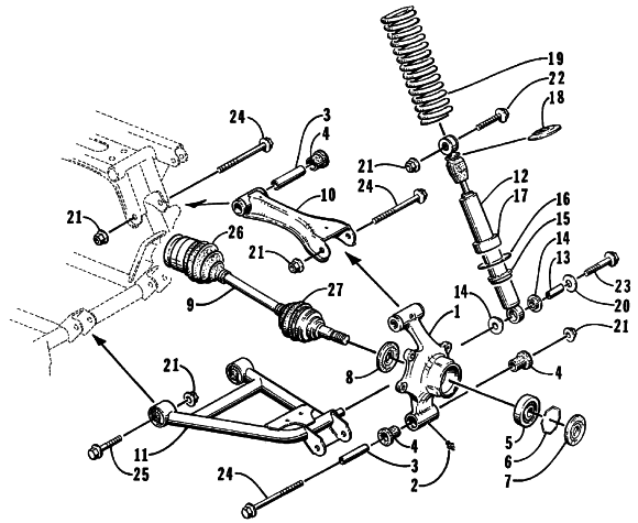 Parts Diagram for Arctic Cat 1998 300 4X4 ATV REAR SUSPENSION ASSEMBLY
