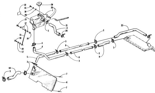 Parts Diagram for Arctic Cat 1998 THUNDERCAT MC SNOWMOBILE COOLING ASSEMBLY