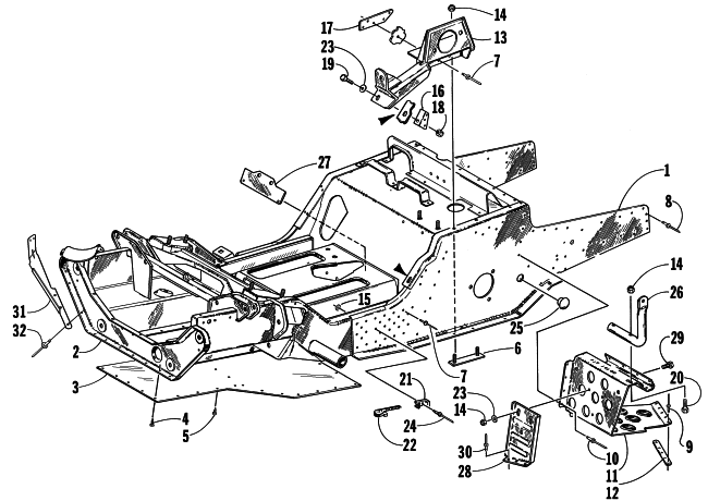 Parts Diagram for Arctic Cat 1998 THUNDERCAT SNOWMOBILE FRONT FRAME AND FOOTREST ASSEMBLY